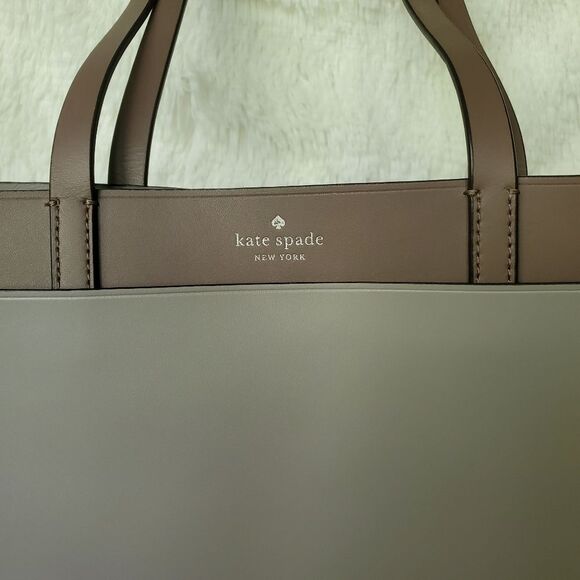Kate Spade Magnolia Street Double Pocket Taupe Leather Tote Bag - Picture 4 of 7